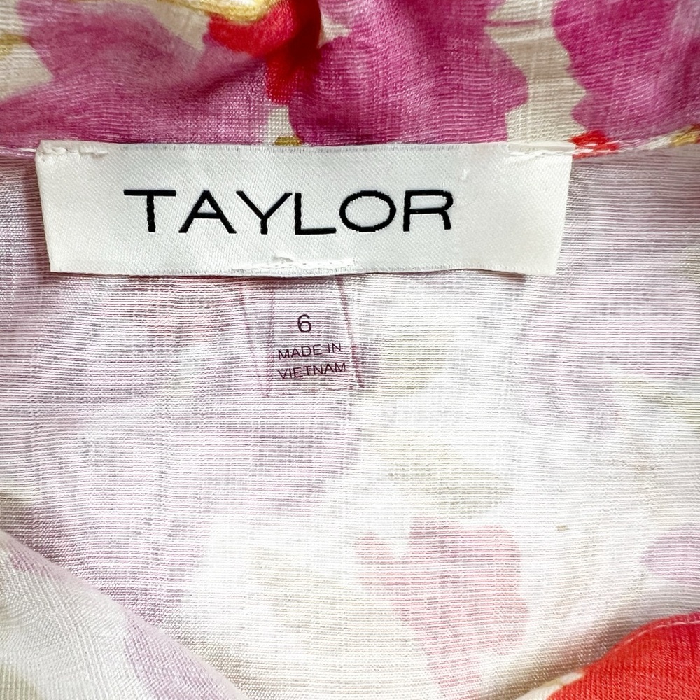 Taylor Womens Floral Pink Tie Up Elbow Sleeve Fit & Flare Belted Dress Size 6 - Picture 8 of 10